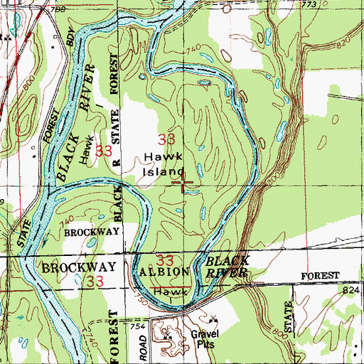 Topographic Map of Hawk Island, WI