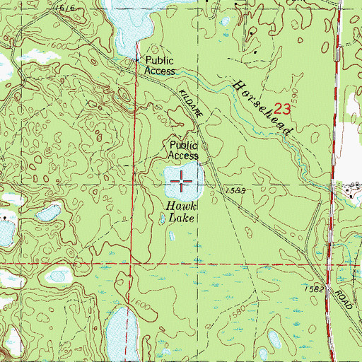 Topographic Map of Hawk Lake, WI