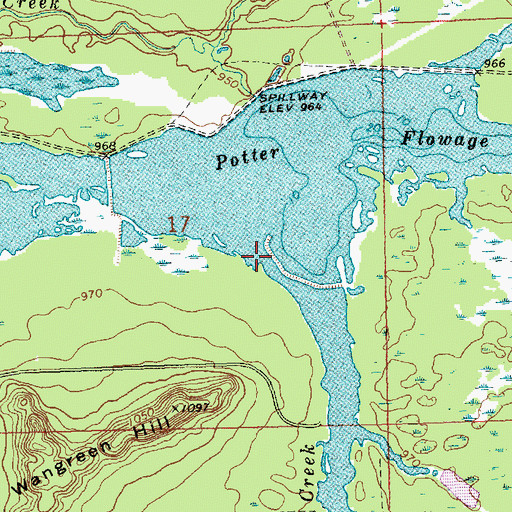 Topographic Map of Hawkins Creek, WI