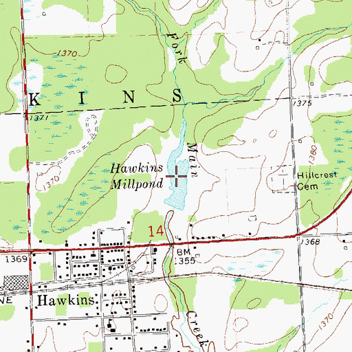 Topographic Map of Hawkins Millpond, WI