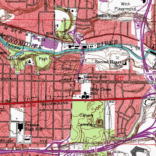 Topographic Map of Hawley Environmental School, WI