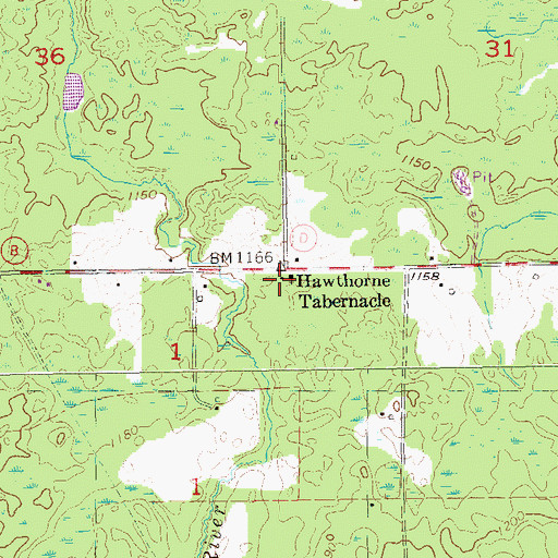 Topographic Map of Hawthorne Tabernacle, WI