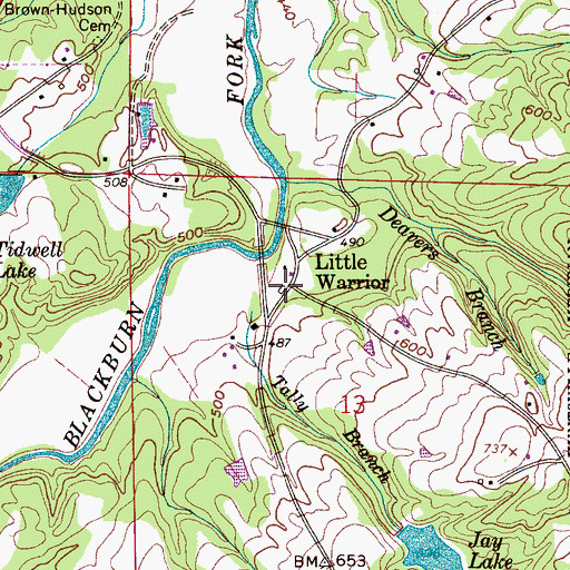 Topographic Map of Little Warrior, AL