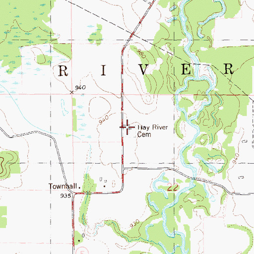 Topographic Map of Hay River Cemetery, WI