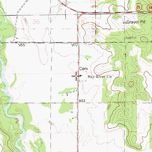 Topographic Map of Hay River Church, WI