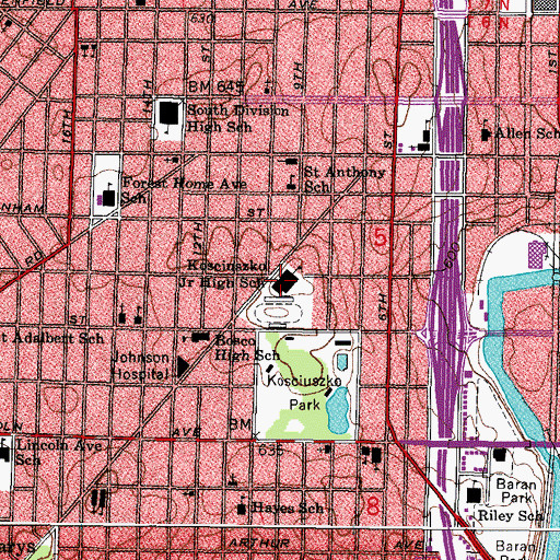 Topographic Map of Hayes Bilingual School, WI