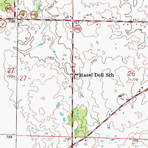 Topographic Map of Hazel Dell School, WI