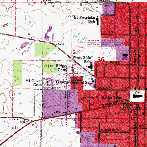 Topographic Map of Hazel Ridge Cemetery, WI