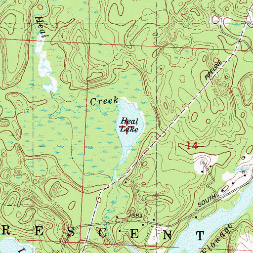Topographic Map of Heal Lake, WI