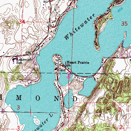 Topographic Map of Heart Prairie Church, WI