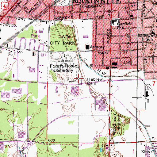 Topographic Map of Hebrew Cemetery, WI
