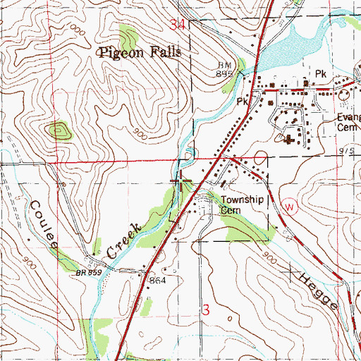 Topographic Map of Hegge Coulee, WI