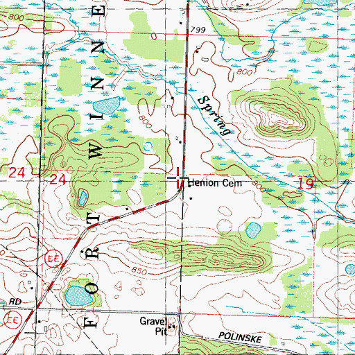 Topographic Map of Henion Cemetery, WI