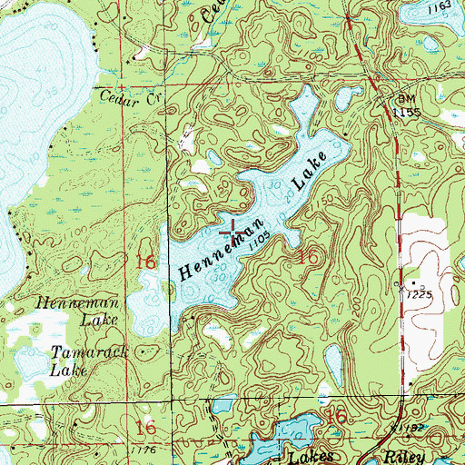 Topographic Map of Henneman Lake, WI