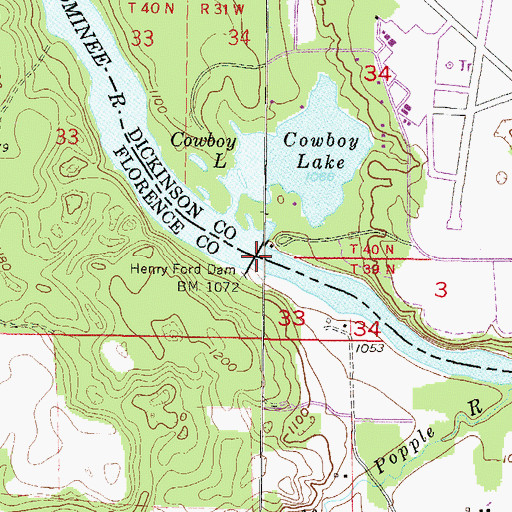 Topographic Map of Henry Ford Dam, WI