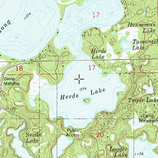 Topographic Map of Herde Lake, WI