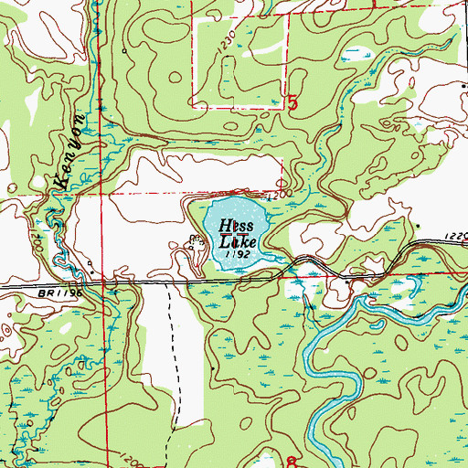 Topographic Map of Hess Lake, WI