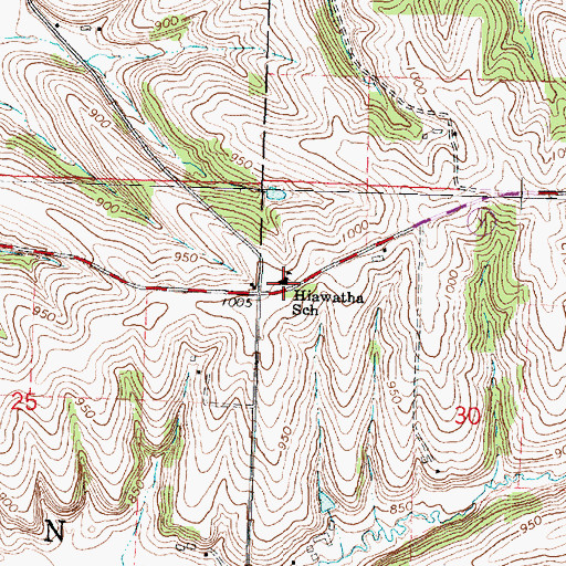 Topographic Map of Hiawatha School, WI