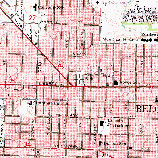Topographic Map of Hickley Field Park, WI