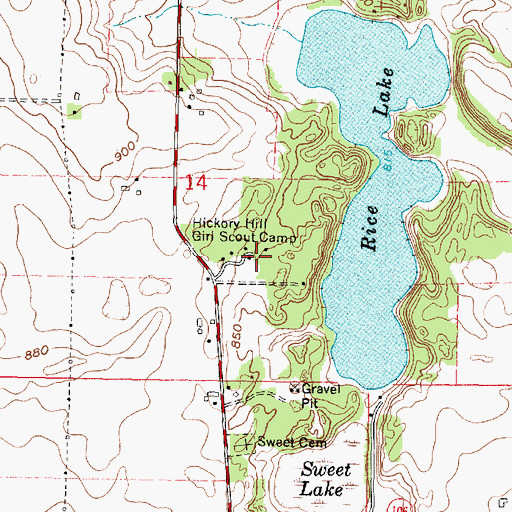 Topographic Map of Hickory Hill Girl Scout Camp, WI