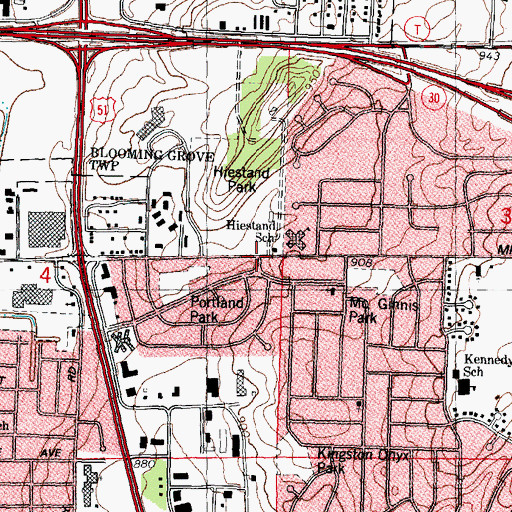 Topographic Map of Hiestand School, WI