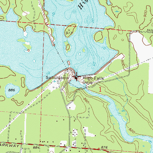 Topographic Map of High Falls Dam, WI