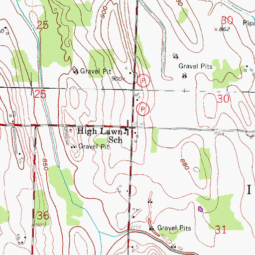 Topographic Map of High Lawn School, WI