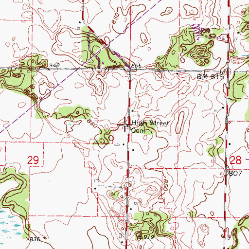 Topographic Map of High Street Cemetery, WI