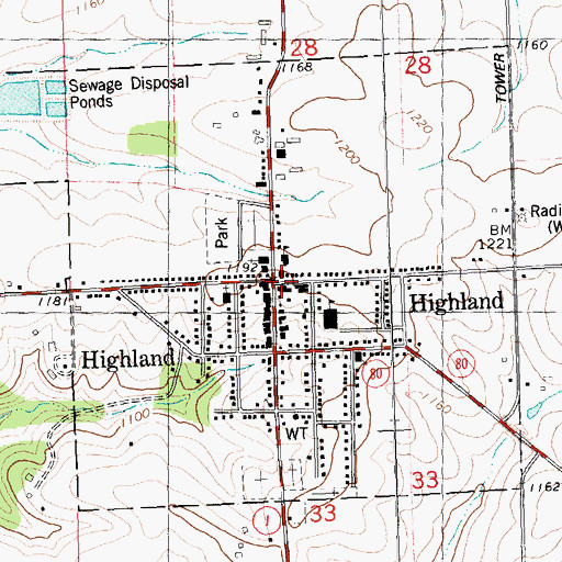 Topographic Map of Highland, WI