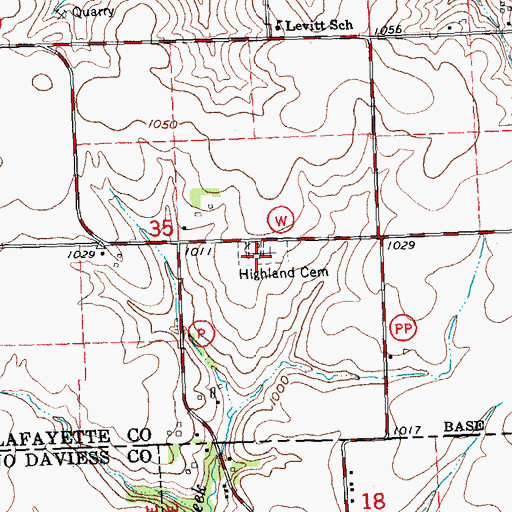 Topographic Map of Highland Cemetery, WI