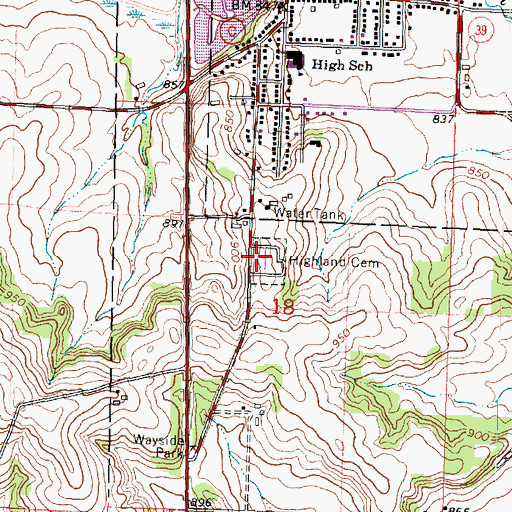 Topographic Map of Highland Cemetery, WI