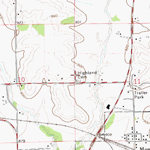 Topographic Map of Highland Cemetery, WI