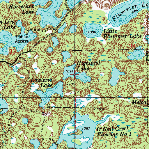 Topographic Map of Highland Lake, WI