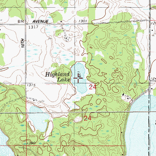 Topographic Map of Highland Lake, WI