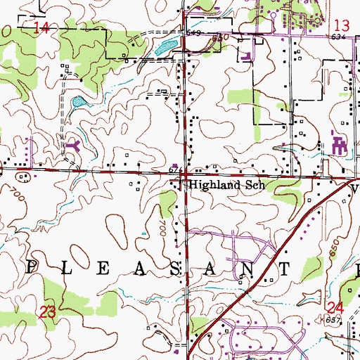 Topographic Map of Highland School, WI