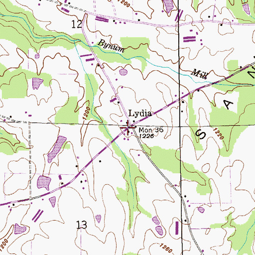 Topographic Map of Lydia, AL