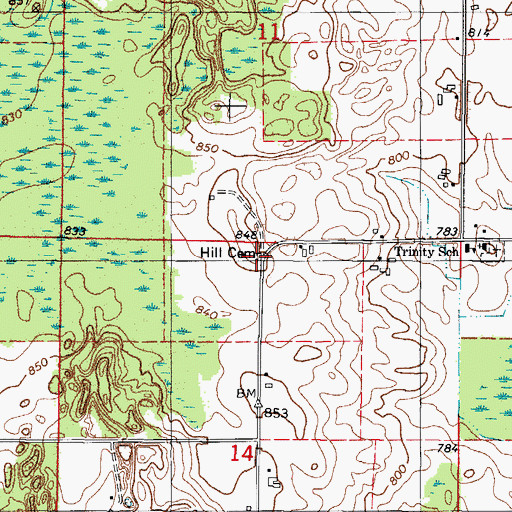 Topographic Map of Hill Cemetery, WI