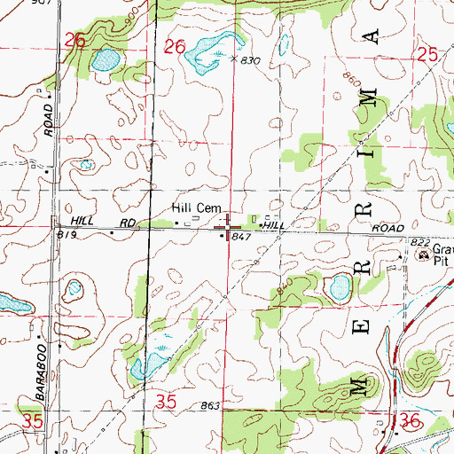 Topographic Map of Hill Cemetery, WI