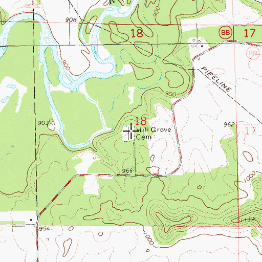 Topographic Map of Hill Grove Cemetery, WI