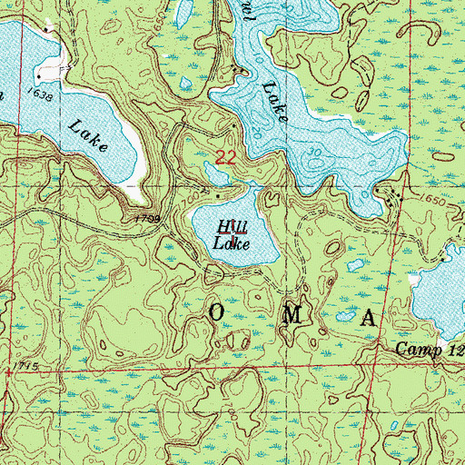 Topographic Map of Hill Lake, WI