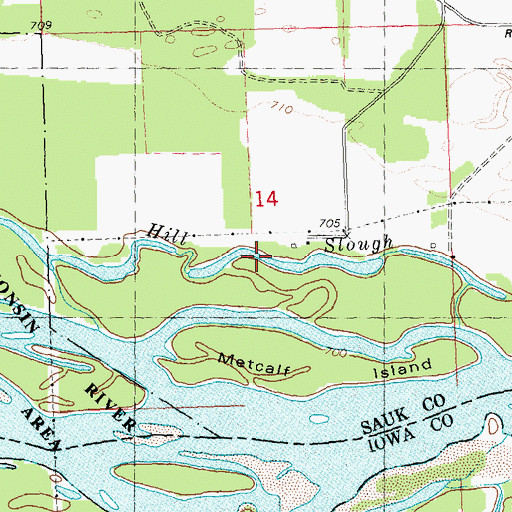 Topographic Map of Hill Slough, WI