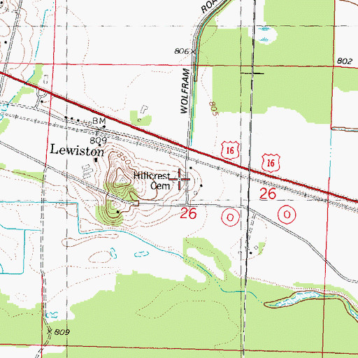 Topographic Map of Hillcrest Cemetery, WI