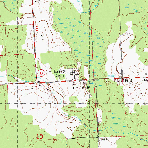 Topographic Map of Hillcrest Cemetery, WI