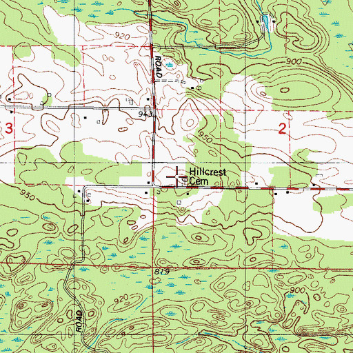 Topographic Map of Hillcrest Cemetery, WI