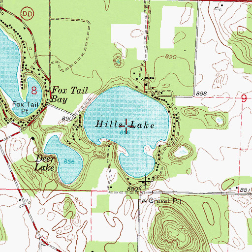 Topographic Map of Hills Lake, WI