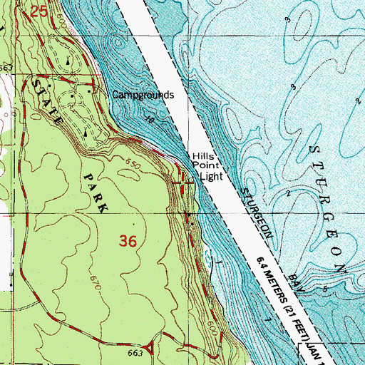 Topographic Map of Hills Point, WI
