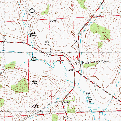 Topographic Map of Hills Prairie Cemetery, WI