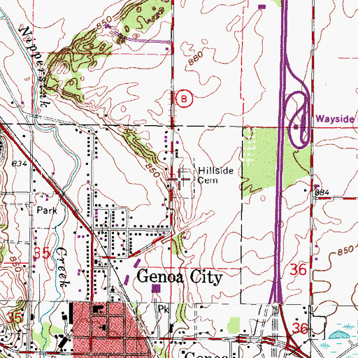 Topographic Map of Hillside Cemetery, WI