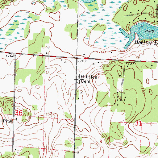 Topographic Map of Hillside Cemetery, WI