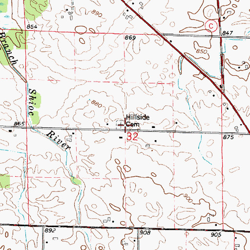 Topographic Map of Hillside Cemetery, WI